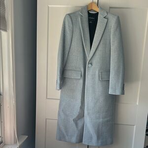 Never Worn Club Monaco Blue and Cream Checkered Wool Coat, Women S